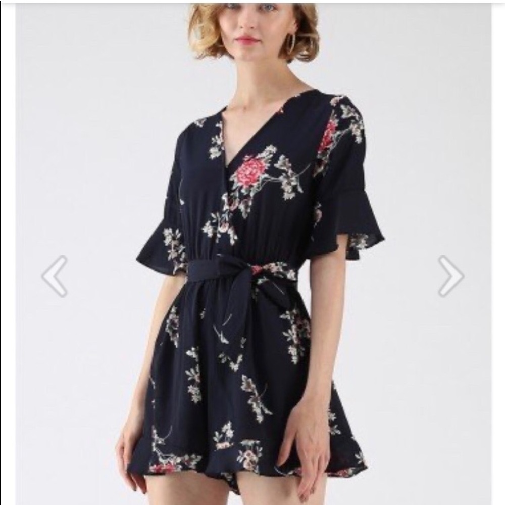 D.2 Dwell in Floral Dream Wrapped Playsuit in Navy